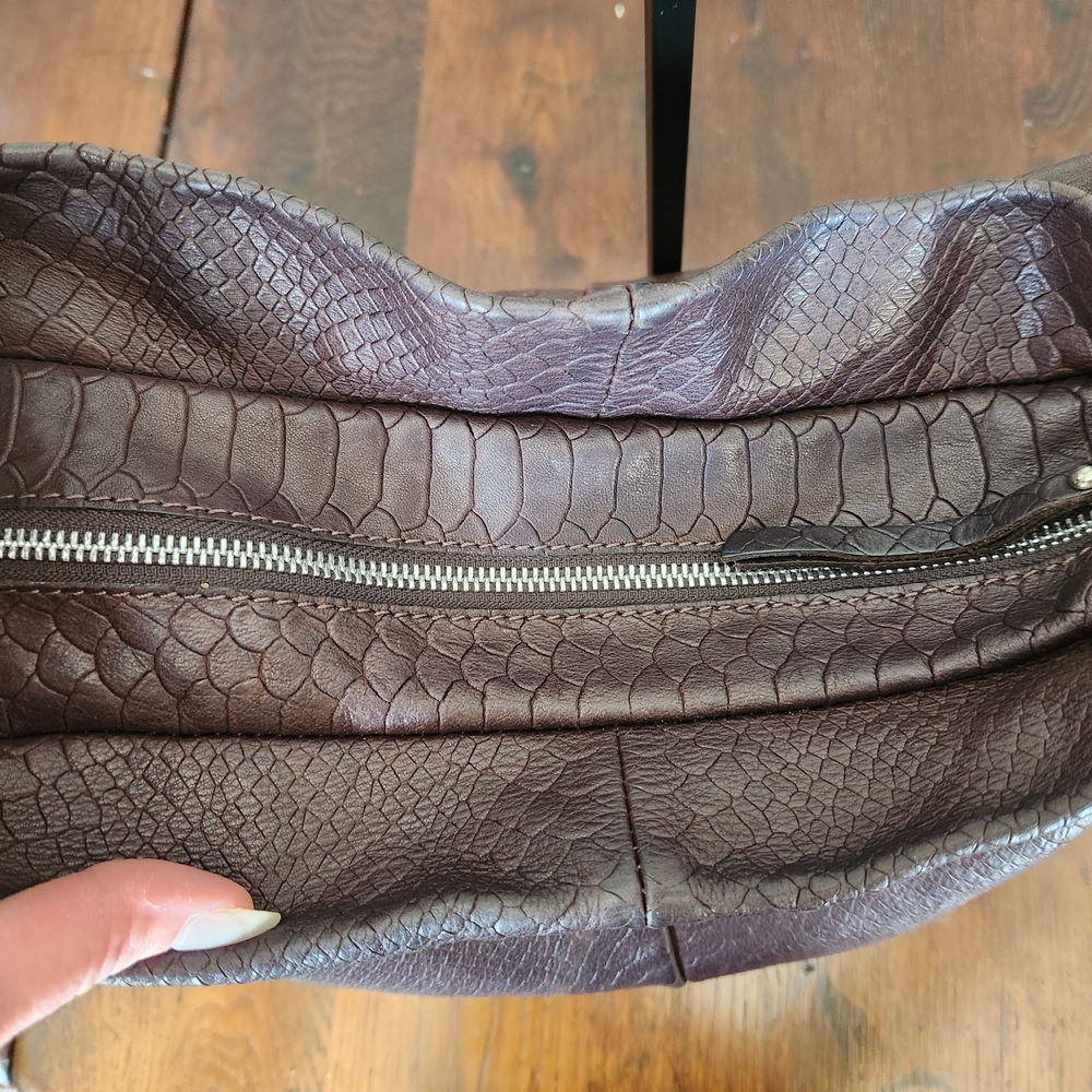GIANNI CHIARINI Brown Reptile Leather Large Hobo Bag Italy Convertible Luxe EUC - Picture 4 of 10